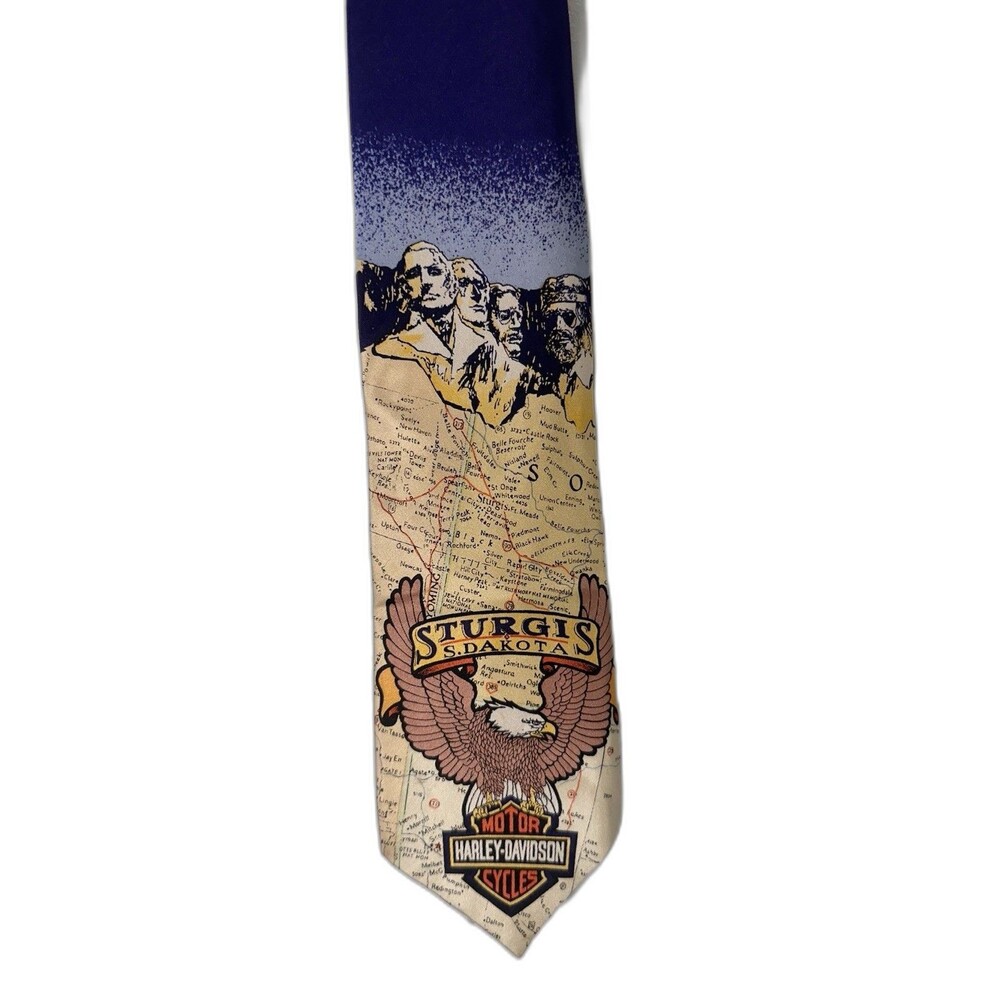 Vintage 1993 Harley-Davidson Sturgis Silk Tie Mount Rushmore Biker Collector